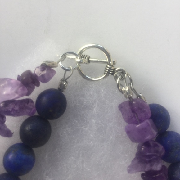 Lapis Lazuli Amethyst Sterling Buddha Bracelet - Picture 7 of 8